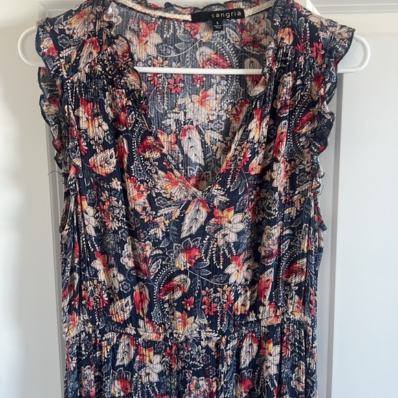 Sangria Frilly Sleeve Maxi Dress Size Small Floral Blue - Picture 2 of 8